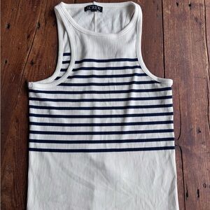 J. Crew Cream and Navy Ribbed Striped Tank